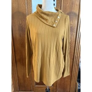 Rafaella goldenrod yellow cow neck sweater buttons Medium